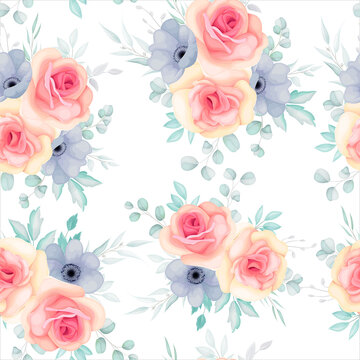 Seamless pattern with spring flowers and leaves