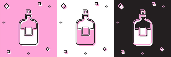 Set Glass bottle of vodka icon isolated on pink and white, black background. Vector