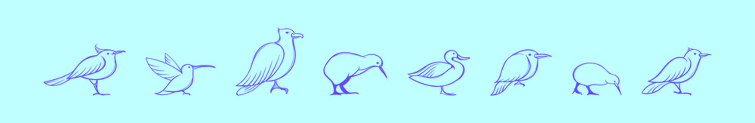 set of bird cartoon icon design template with various models. vector illustration isolated on blue background