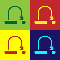 Pop art Bicycle lock U shaped industrial icon isolated on color background. Vector