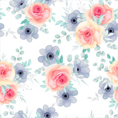 Seamless pattern with spring flowers and leaves