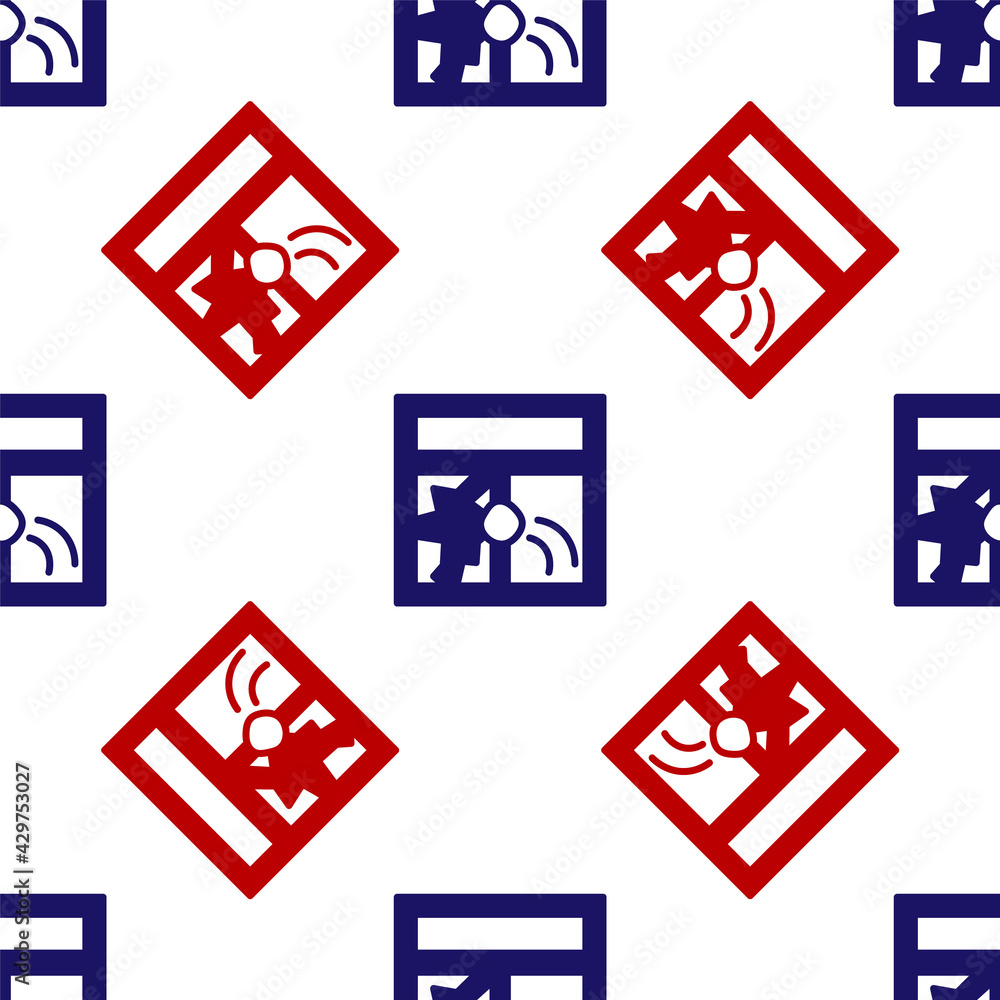 Poster blue and red broken window icon isolated seamless pattern on white background. damaged window. beate