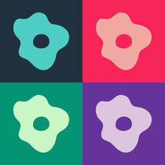 Pop art Scrambled eggs icon isolated on color background. Home cooked food, fried egg, healthy breakfast, omelet icon. Vector