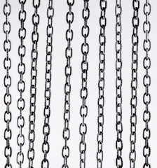 Set. Collection of various metal chains on a white background