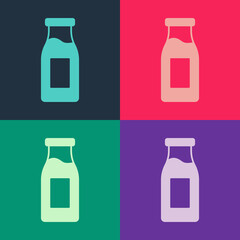 Pop art Closed glass bottle with milk icon isolated on color background. Vector