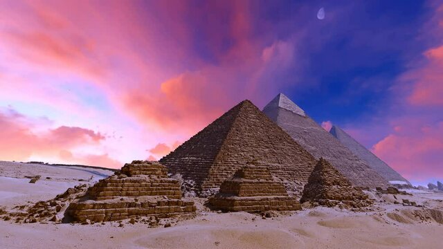 Red clouds over Pyramids of Giza