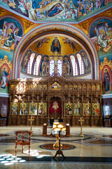 Fototapeta na wymiar baptismal bowl and altar in the cathedral. Orthodox Church. religious traditions and rituals.