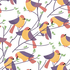 Colorful abstract birds seamless pattern