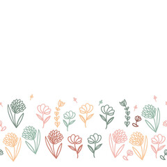 Seamless pattern hand drawn flowers for spring decoration. Doodle vector illustration. Isolated on white background. Stock illustration