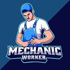 cartoon car mechanic worker mascot logo