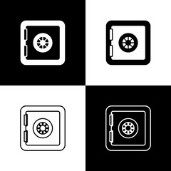 Set Safe icon isolated on black and white background. The door safe a bank vault with a combination lock. Reliable Data Protection. Vector
