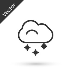 Grey line Cloud with snow icon isolated on white background. Cloud with snowflakes. Single weather icon. Snowing sign. Vector Illustration