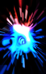 Light particle trails. Light explosion star with glowing particles and lines. Beautiful moving abstract rays background.