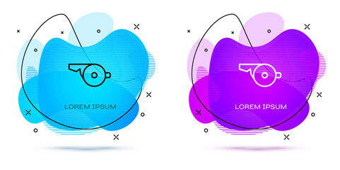 Line Whistle icon isolated on white background. Referee symbol. Fitness and sport sign. Abstract banner with liquid shapes. Vector