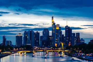 FRANKFURT, GERMANY, 25 JULY  2020: Cityscape image of Frankfurt am Main during sunset.