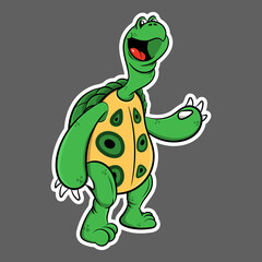 Funny Aldabra tortoise cartoon characters walking and greeting, best for sticker, mascot, and logo for pet store