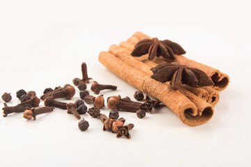 Spices: Cloves, cinnamon and anise stars stock photo