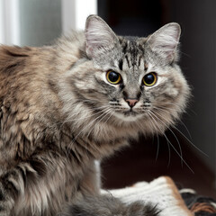 Portrait of a Norwegian forest cat on a light background.