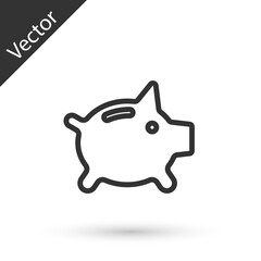 Grey line Piggy bank icon isolated on white background. Icon saving or accumulation of money, investment. Vector.