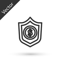 Grey line Shield with dollar symbol icon isolated on white background. Security shield protection. Money security concept. Vector.