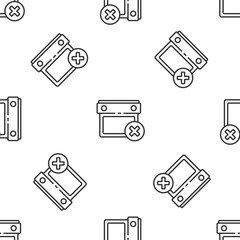 Grey line Calendar date delete icon isolated seamless pattern on white background. Event reminder symbol. Vector