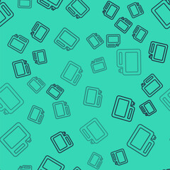 Black line Canister for motor machine oil icon isolated seamless pattern on green background. Oil gallon. Oil change service and repair. Engine oil sign. Vector