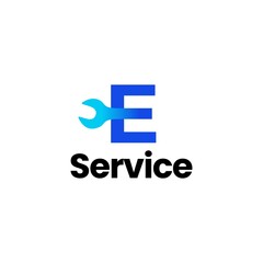e letter wrench service logo vector icon illustration