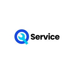 q letter wrench service logo vector icon illustration