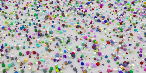 Multi-colored cubes in a chaotic mess on a large gray surface. smartphone case design