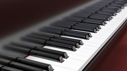 Naklejka premium ivories and fragment of the case of a black piano in horizontal photography. 3D rendering