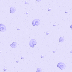 Seamless pattern with beautiful seashells and pearls on lavender background. Ocean background.