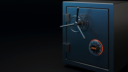 Error access of safe box opening. Vault with red opening indicator. Business and finance concept. Safe security of deposit. 3d illustration. 3d render.