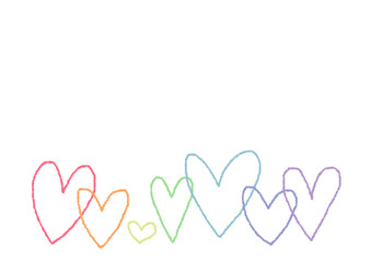 7色のハートの手描き線画イラスト