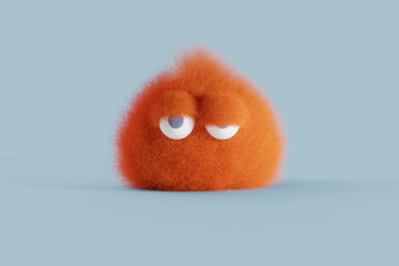 Portrait of a bored little fur ball alien monster. 3D Rendering.
