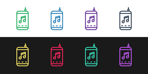 Set line Music player icon isolated on black and white background. Portable music device. Vector
