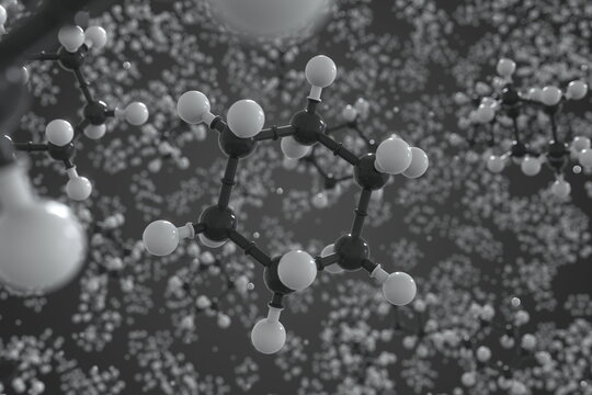 Cyclohexane molecule, ball-and-stick molecular model. Chemical 3d rendering © Alexey Novikov