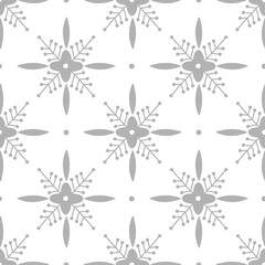 Cross flower tiled neutral grey vector seamless pattern. Floral daisy mosaic tessellated ornament. Decorative botanical folksy tile surface print design