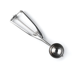 A cooking tool for creating food balls. Ice cream spoon on a white background.