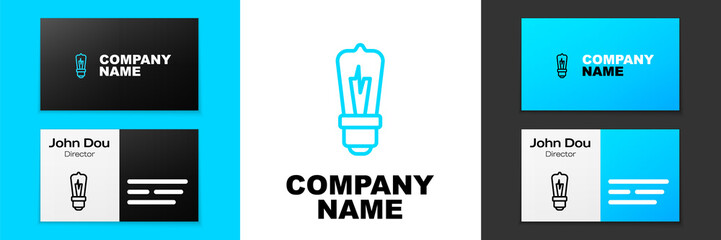 Blue line Light bulb with concept of idea icon isolated on white background. Energy and idea symbol. Inspiration concept. Logo design template element. Vector