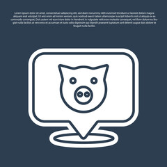 Blue line Pig icon isolated on blue background. Animal symbol. Vector