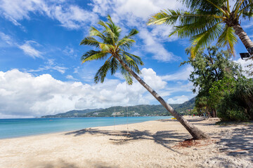 Beautiful nature of the Andaman Sea and white sand beach in the morning at Patong Beach