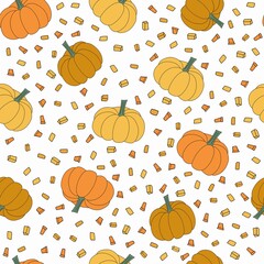 Seamless colorful pattern of Pumpkin with slices colorful for cards, background