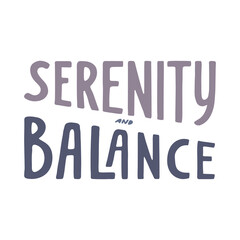 Obraz premium Yoga lettering Serenity and balance vector illustration, handwritten quote. Sing for greeting card, banner design, printable wall art