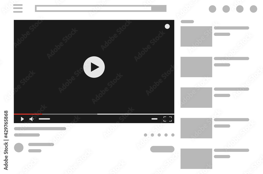 Poster video player web page with blank screen. website videoplayer design page. video content mockup, vide