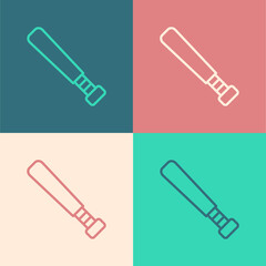Pop art line Baseball bat icon isolated on color background. Vector