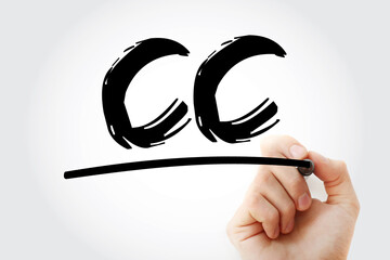 CC - Carbon Copy acronym with marker, concept background