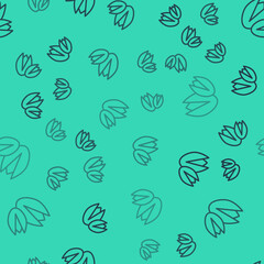 Black line Pistachio nuts icon isolated seamless pattern on green background. Vector