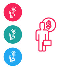 Red line Business man planning mind icon isolated on white background. Human head with dollar. Idea to earn money. Business investment growth. Set icons in circle buttons. Vector