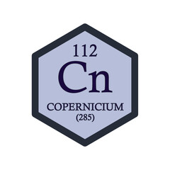 Cn Copernicium  Chemical Element Periodic Table. Hexagon vector illustration, simple clean style Icon with molar mass and atomic number for Lab, science or chemistry education.