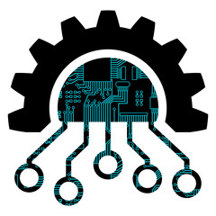 ngi1232 NewGraphicIcon ngi - cogwheel / gear wheel with circuit board icon . artificial intelligence . predictive maintenance . digital technology - isolated on white background - xxl g10492